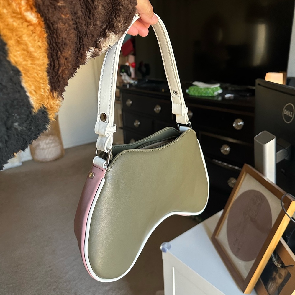 EGO Green and Pink Shoulder asymmetrical Bag with Elegant Curved Design